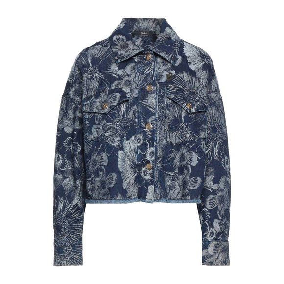 CARLA G. floral design blue denim long sleeves jean jacket - Picture 1 of 14